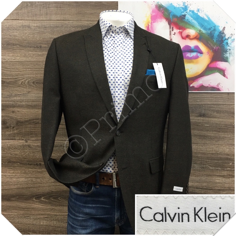 NEW! CALVIN KLEIN Mens Wool Blazer Sport‎ Coat Casual Jacket Size 44R Brown Suit